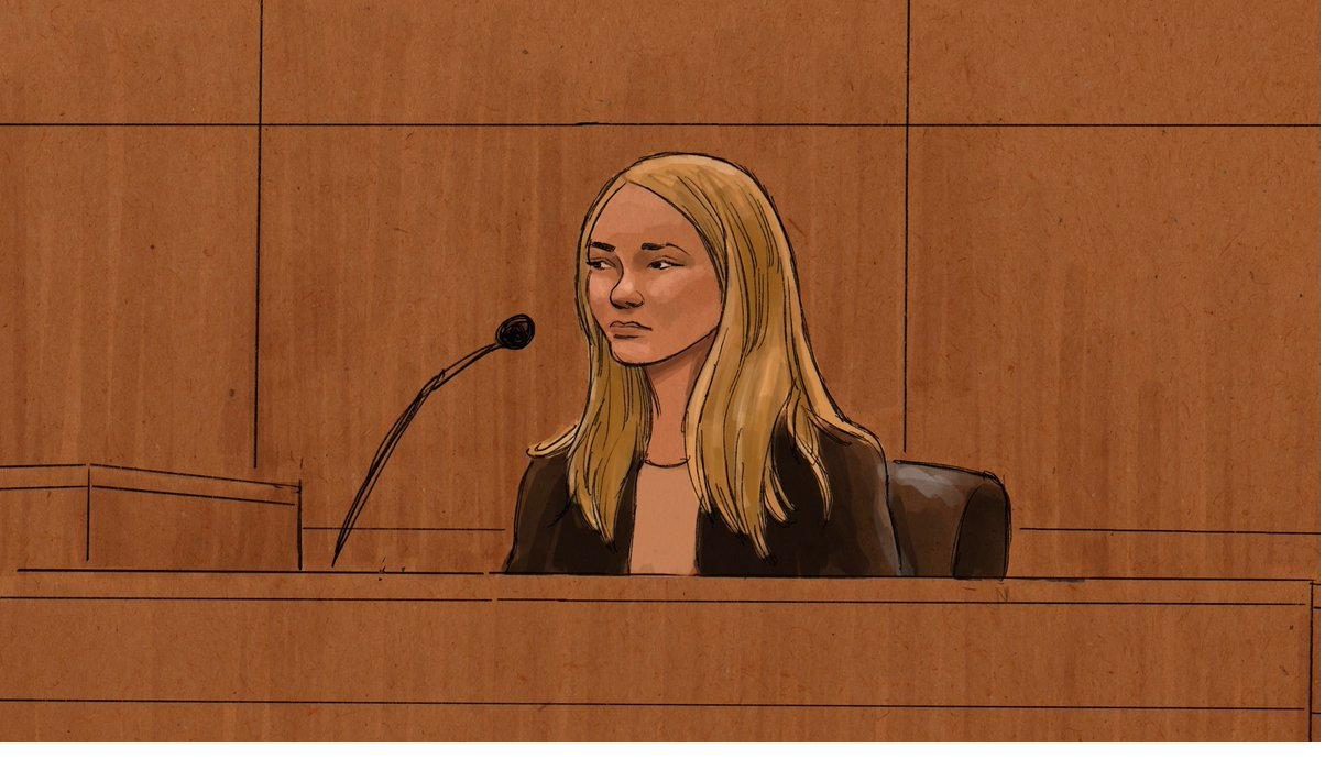 Courtroom sketch of Kira Costal testifying