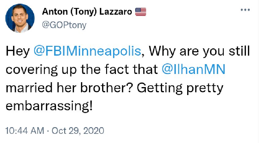Tony Lazzaro's tweet to FBI Minneapolis, October 29, 2020